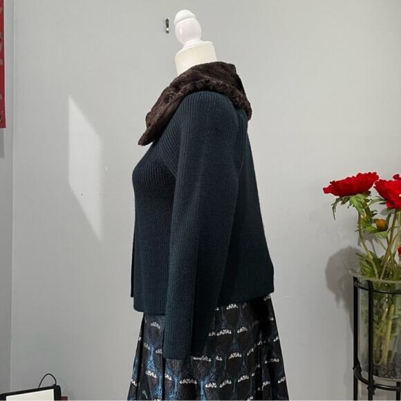 NEW Nine West Vintage Wool Faux Fur Ribbed Swing Cardigan Sweater Jacket S NWOT - Picture 8 of 15